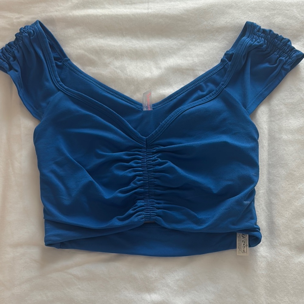 FP Movement by Free People Blue Ruched Crop Top